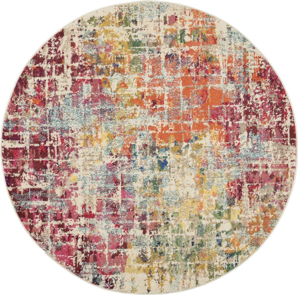 4′ Pink Abstract Distressed Round Rug