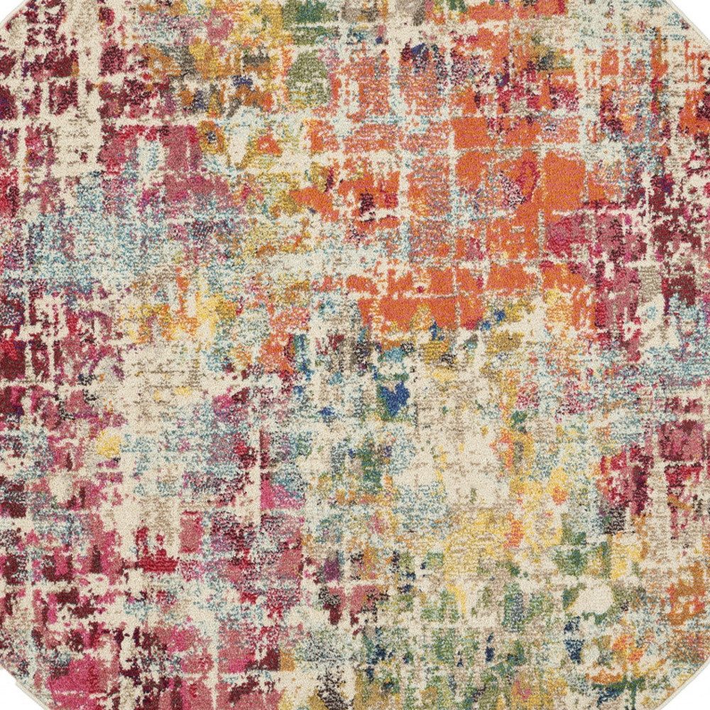 4′ Pink Abstract Distressed Round Rug