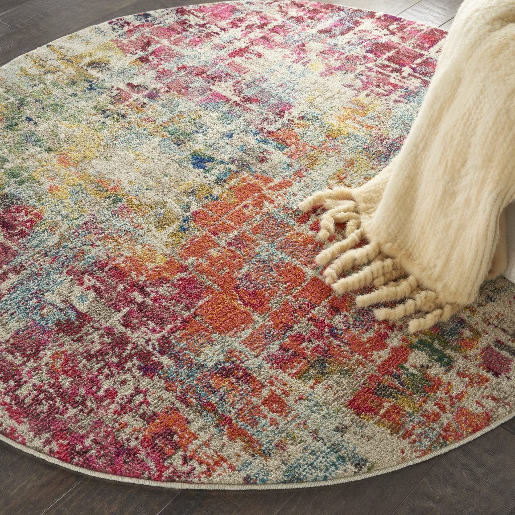 4′ Pink Abstract Distressed Round Rug