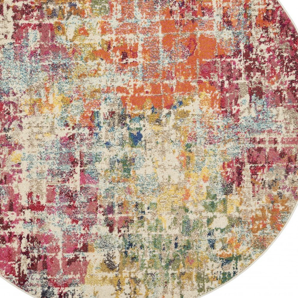 5′ X 5′ Pink Distressed Abstract Round Rug