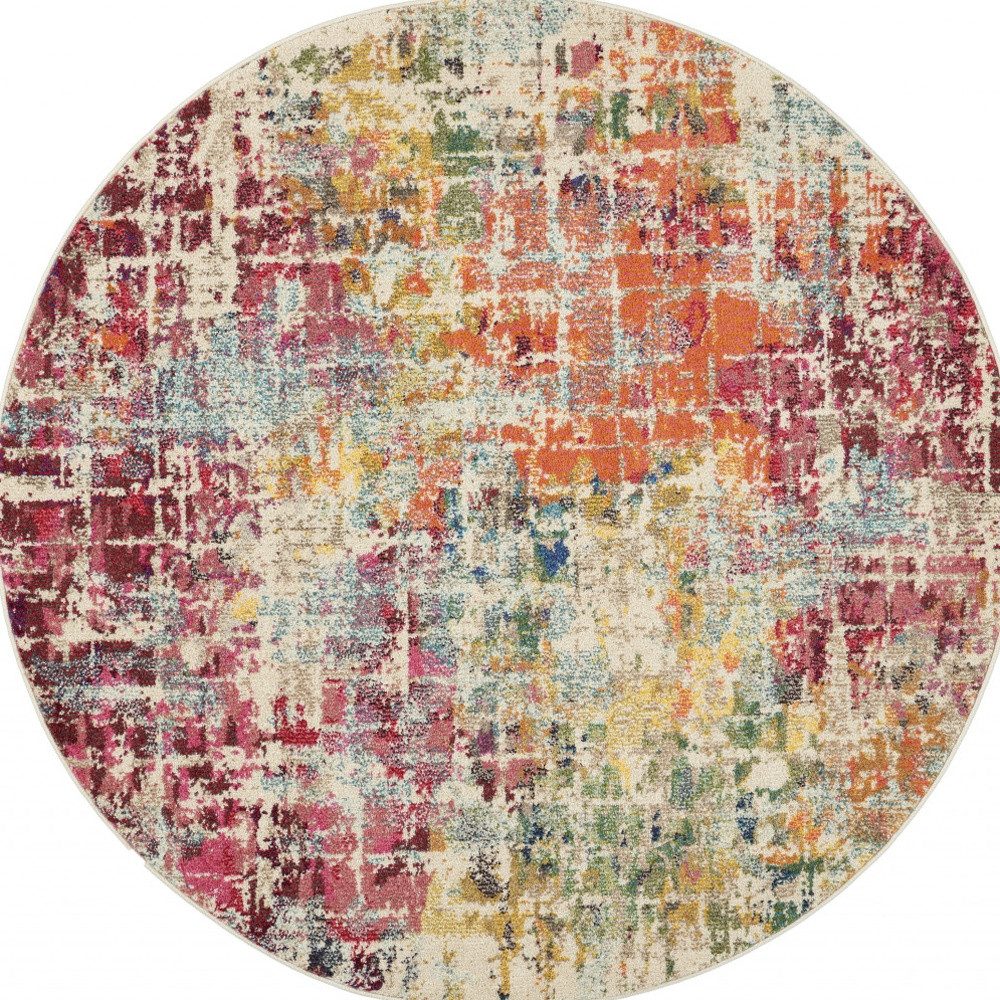 5′ X 5′ Pink Distressed Abstract Round Rug