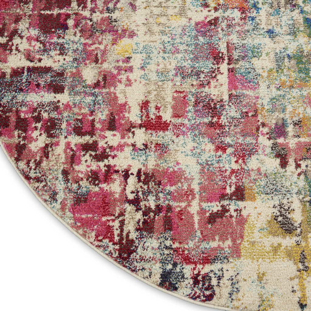 5′ X 5′ Pink Distressed Abstract Round Rug
