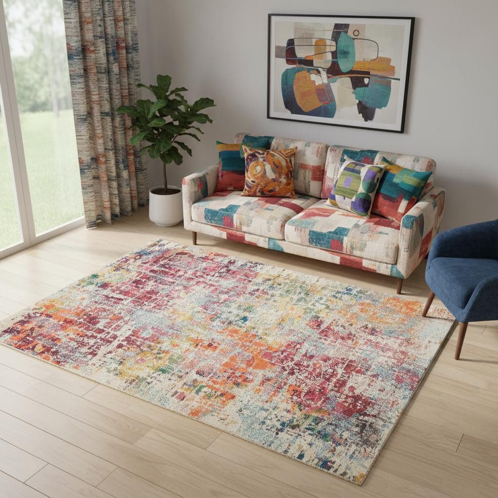 5′ X 7′ Pink Abstract Distressed Non Skid Area Rug