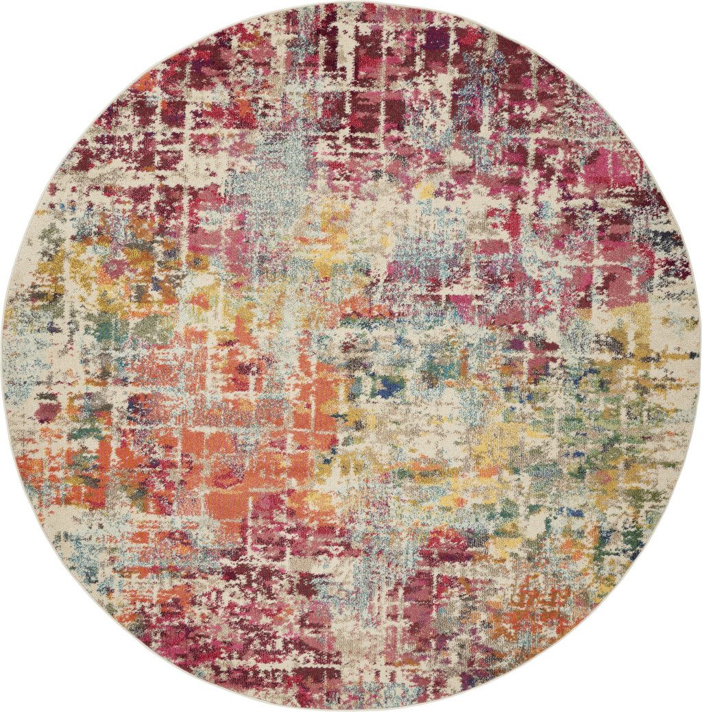 8′ X 8′ Pink Distressed Abstract Non Skid Round Rug