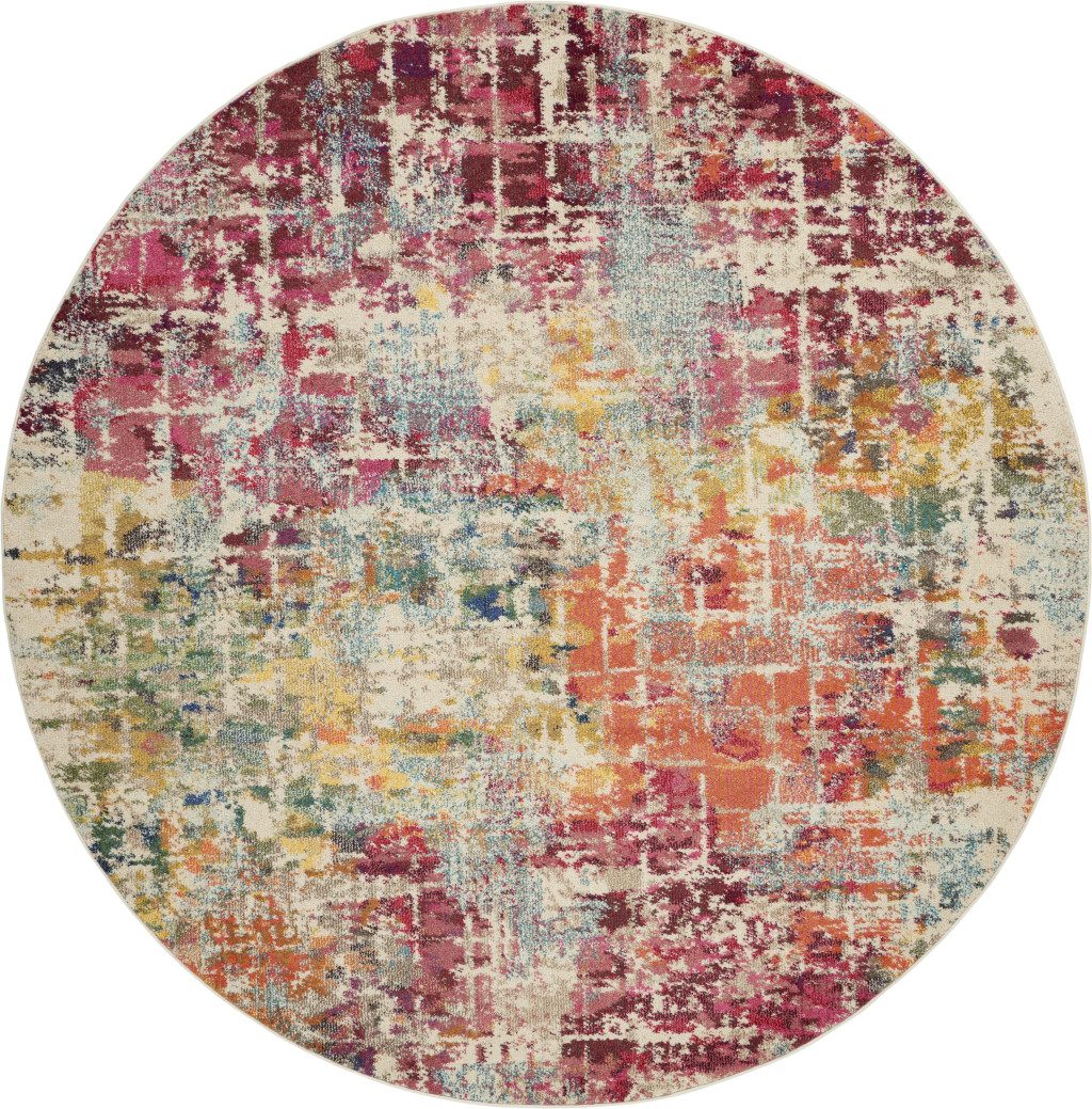 8′ X 8′ Pink Distressed Abstract Non Skid Round Rug