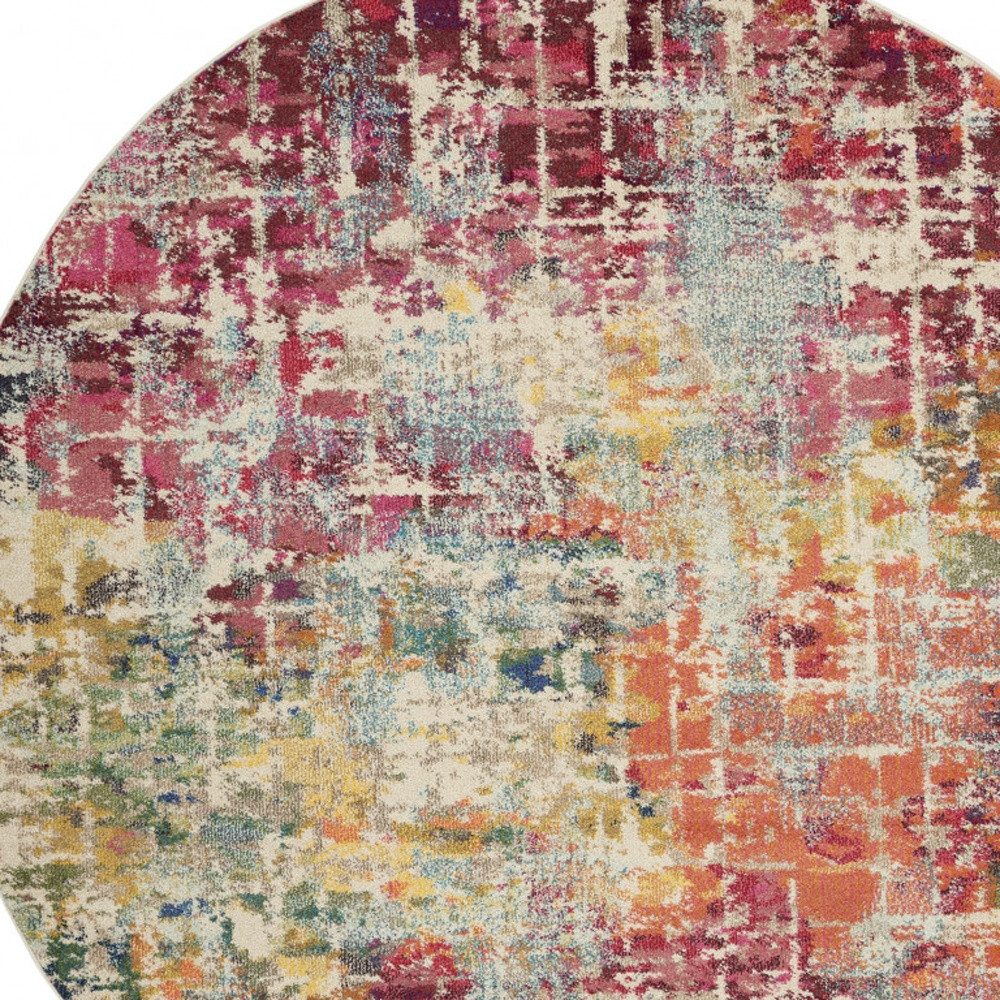 8′ X 8′ Pink Distressed Abstract Non Skid Round Rug