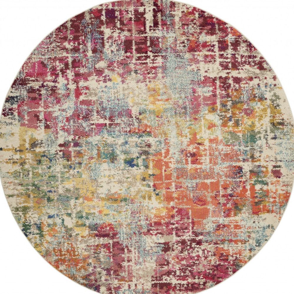 8′ X 8′ Pink Distressed Abstract Non Skid Round Rug