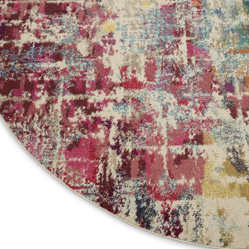 8′ X 8′ Pink Distressed Abstract Non Skid Round Rug