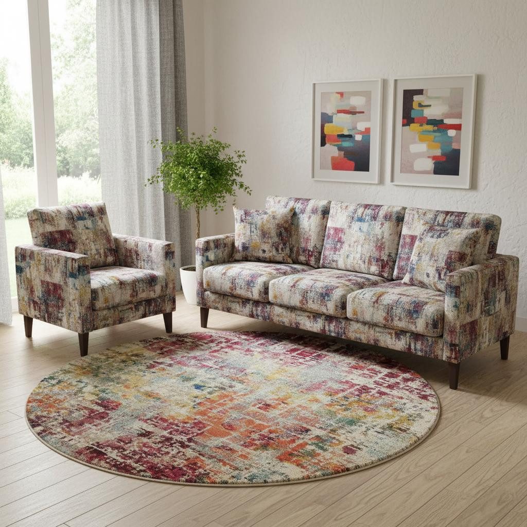 8′ X 8′ Pink Distressed Abstract Non Skid Round Rug