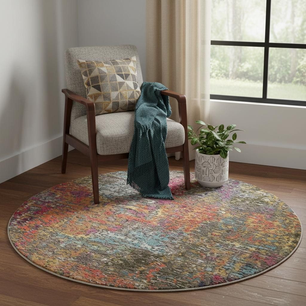 4′ Sunset Abstract Round Rug