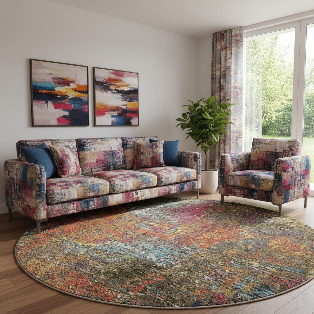 8′ X 8′ Sunset Abstract Round Rug