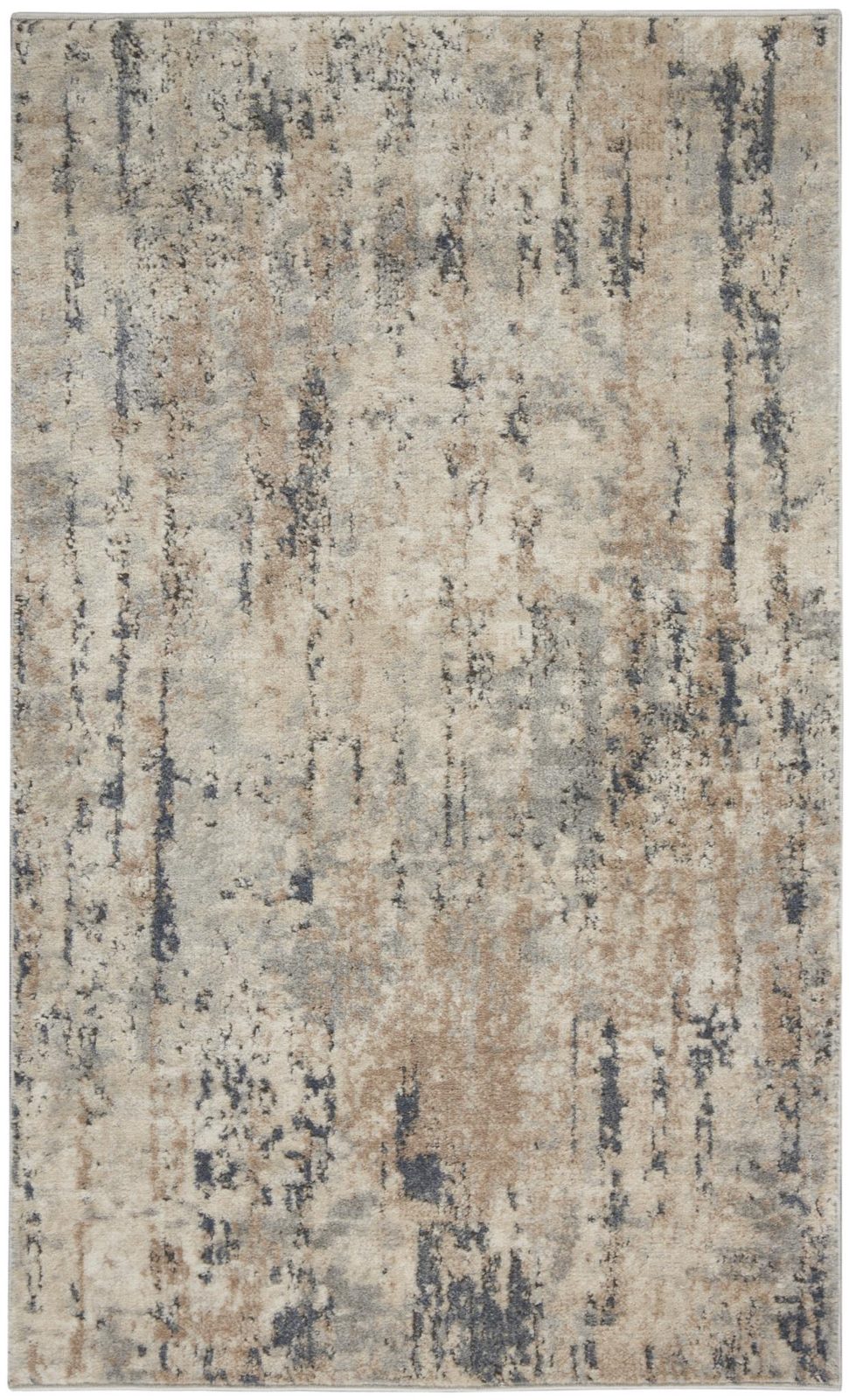 Beige and Gray Abstract Polypropylene Non Skid Area Rug, 3′ × 5′