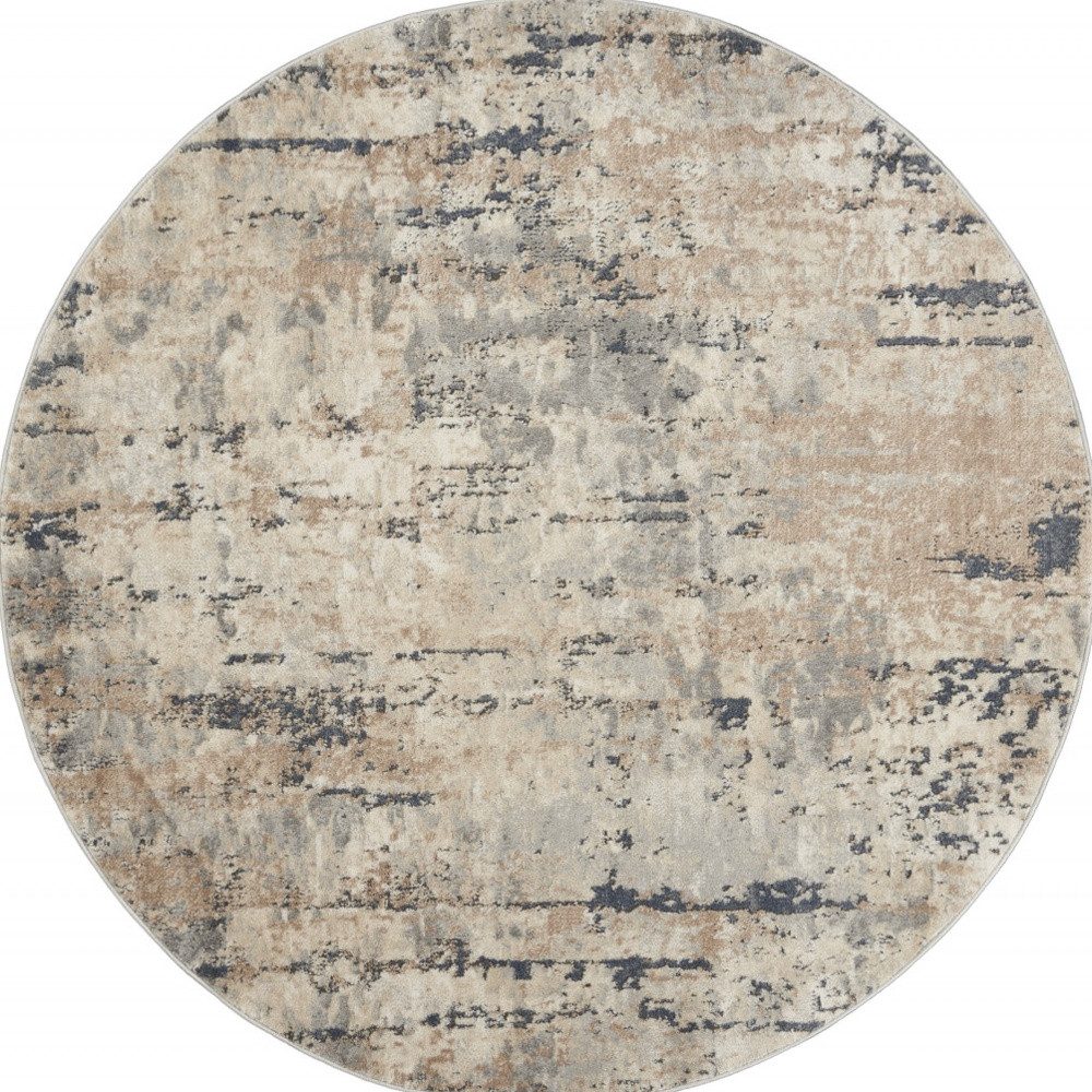 Beige and Gray Abstract Polypropylene Non Skid Area Rug