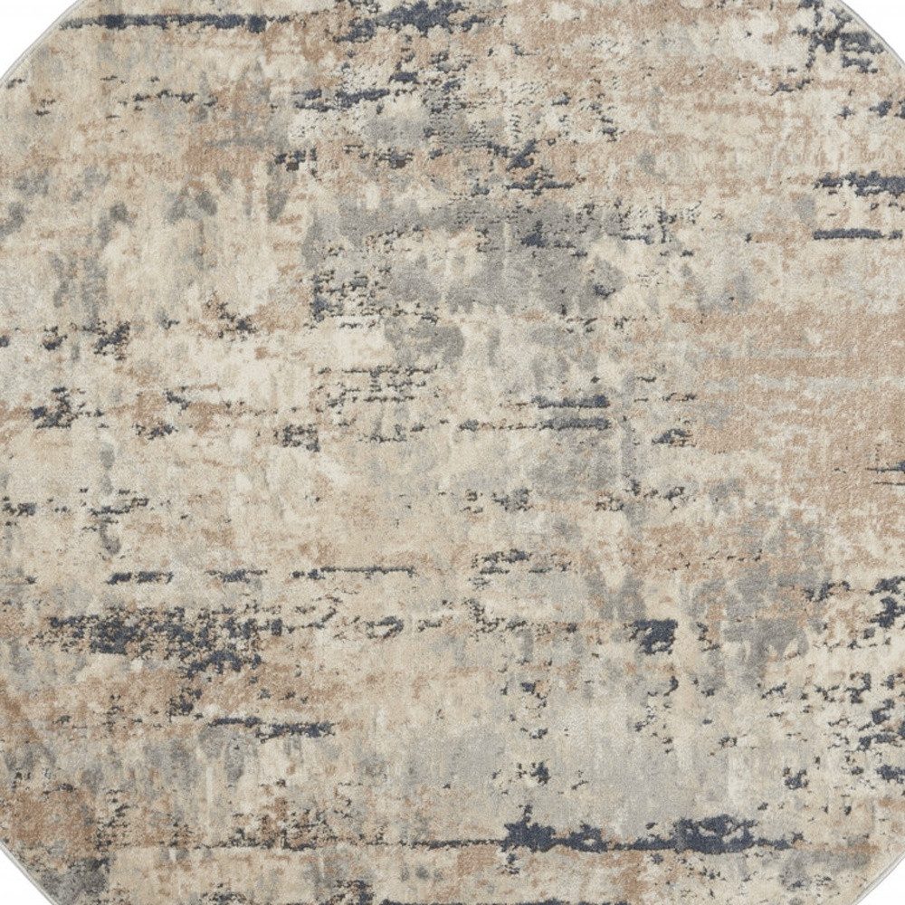 Beige and Gray Abstract Polypropylene Non Skid Area Rug