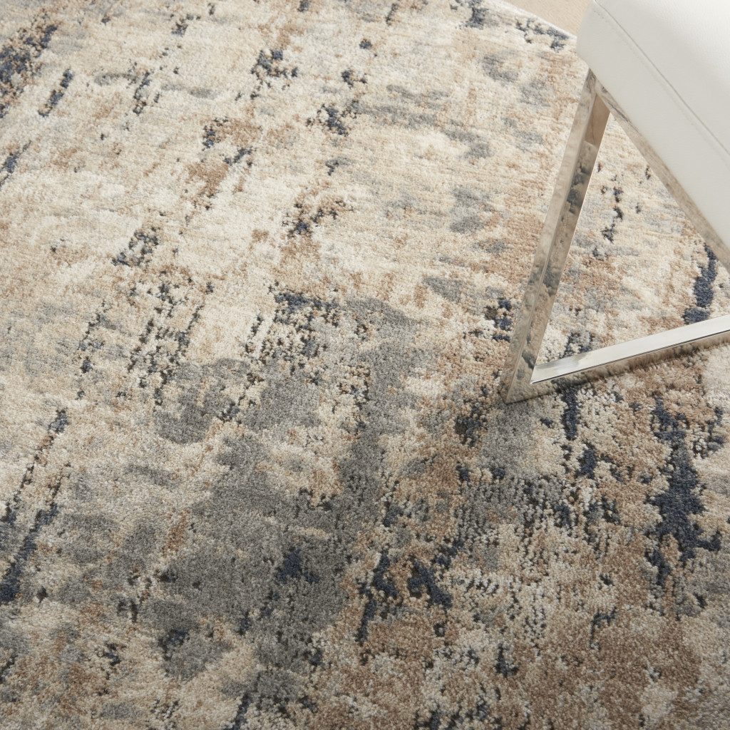 Beige and Gray Abstract Polypropylene Non Skid Area Rug