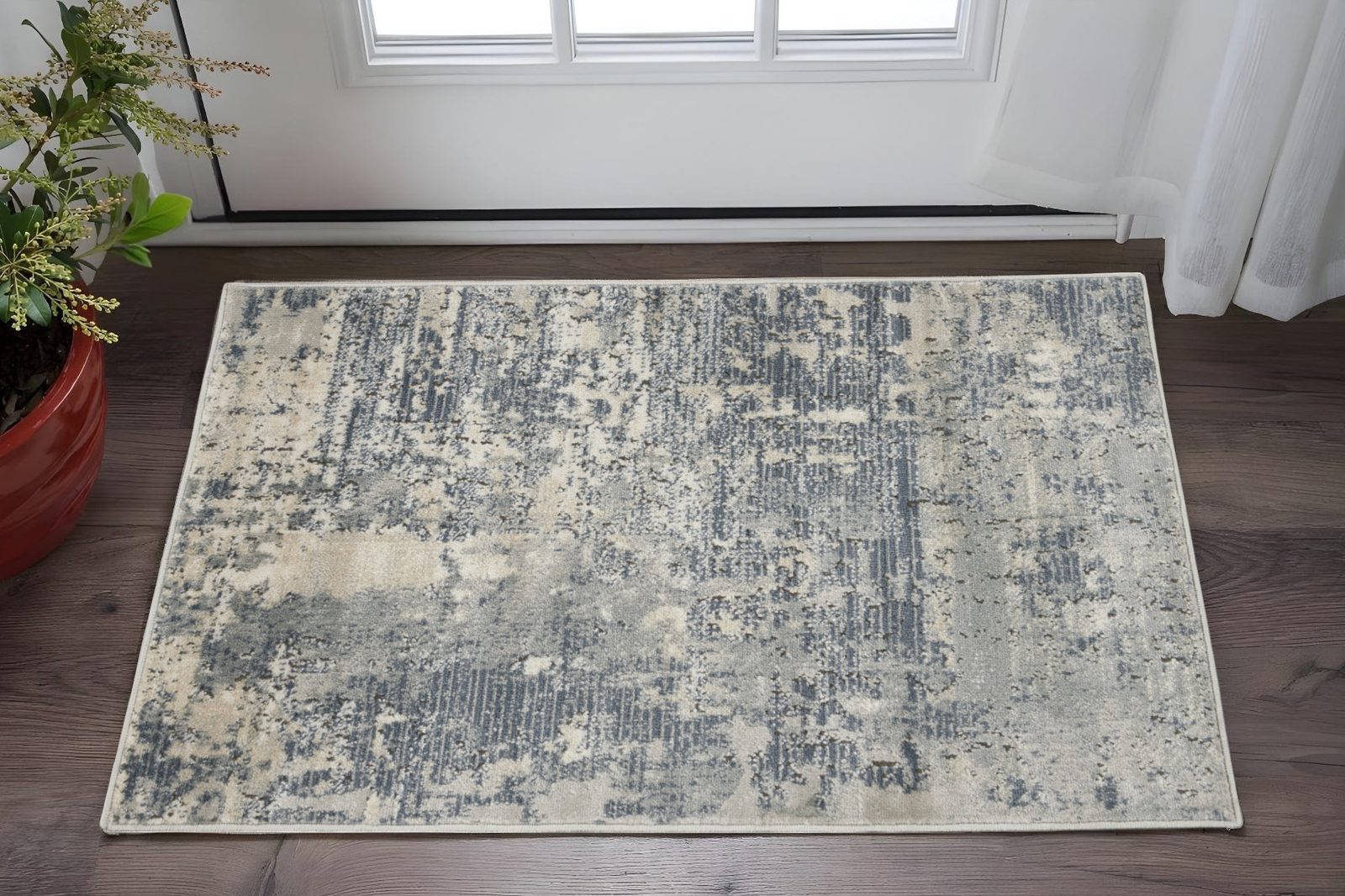 2′ X 4′ Beige and Gray Abstract Distressed Area Rug