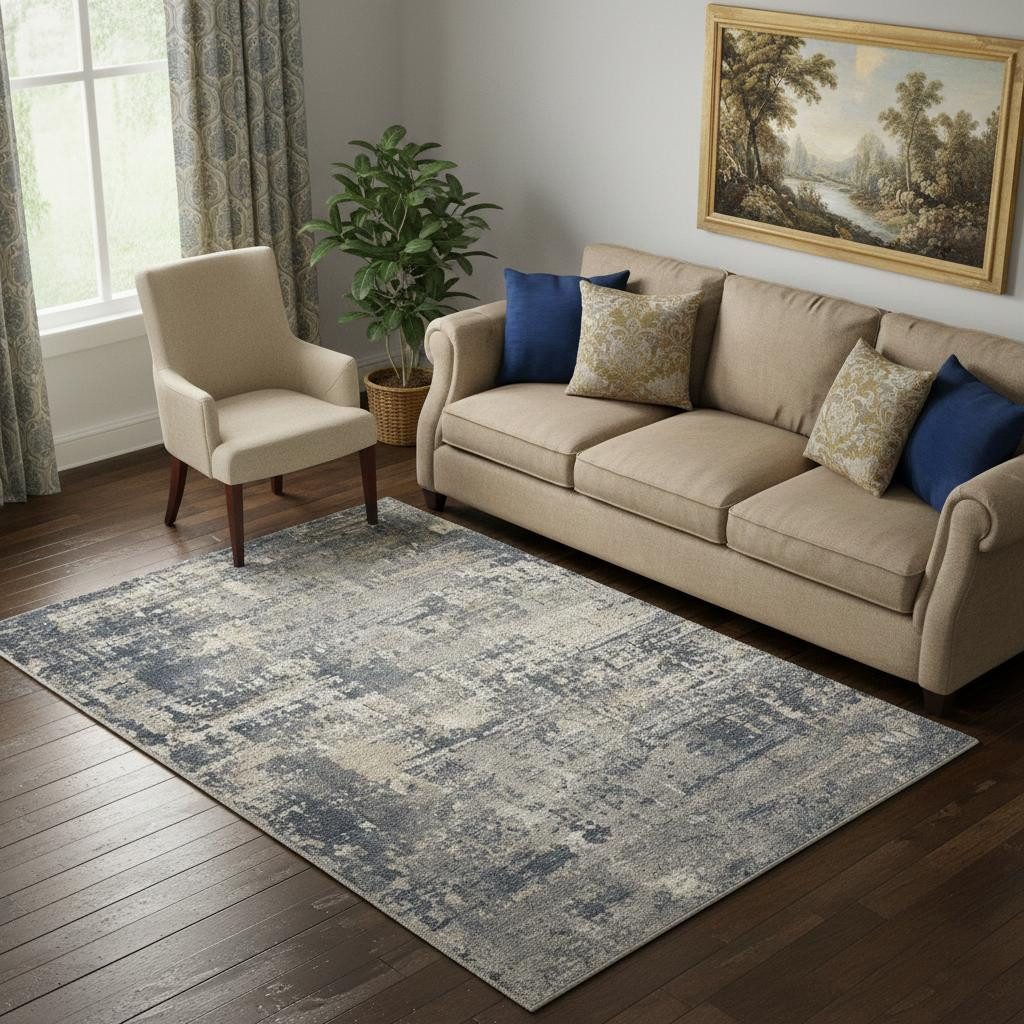 5′ X 7′ Grey And Beige Abstract Area Rug