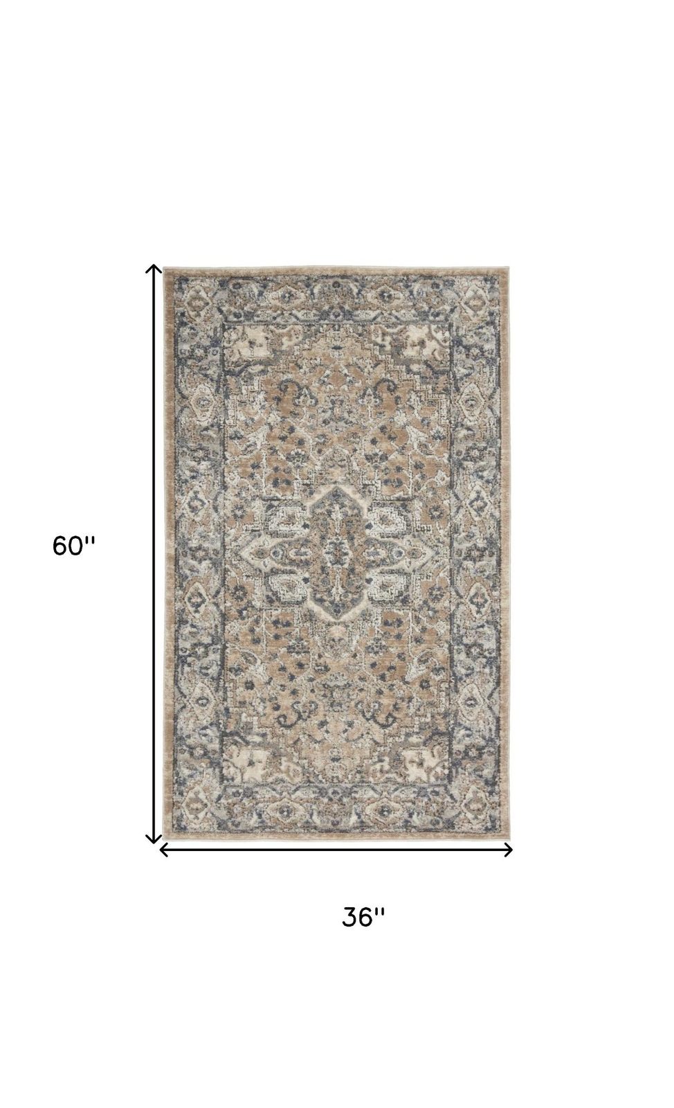 3′ X 5′ Beige and Grey Oriental Area Rug