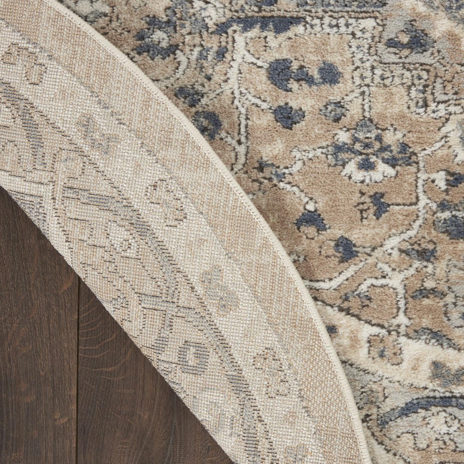 4′ Beige and Ivory Oriental Distressed Round Rug