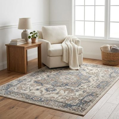 5′ × 7′ Beige And Grey Oriental Area Rug