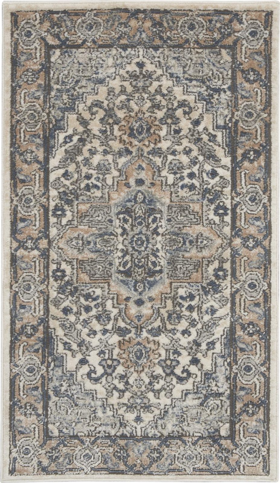 2′ X 4′ Ivory and Grey Oriental Area Rug