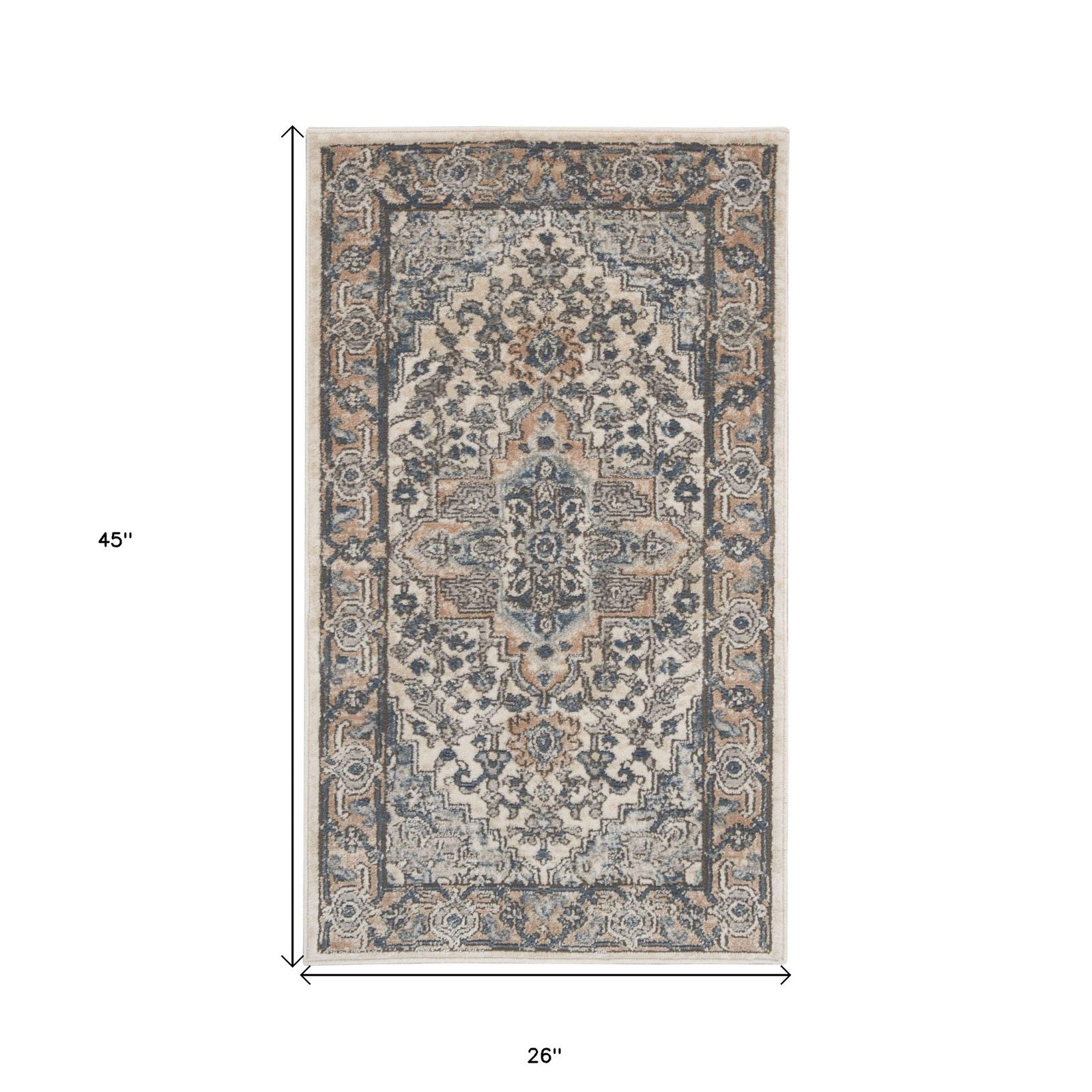 2′ X 4′ Ivory and Grey Oriental Area Rug