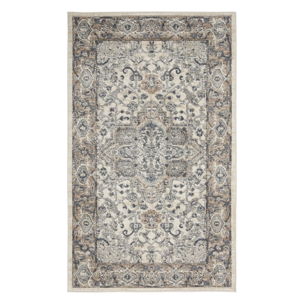3′ X 5′ Ivory And Grey Oriental Area Rug