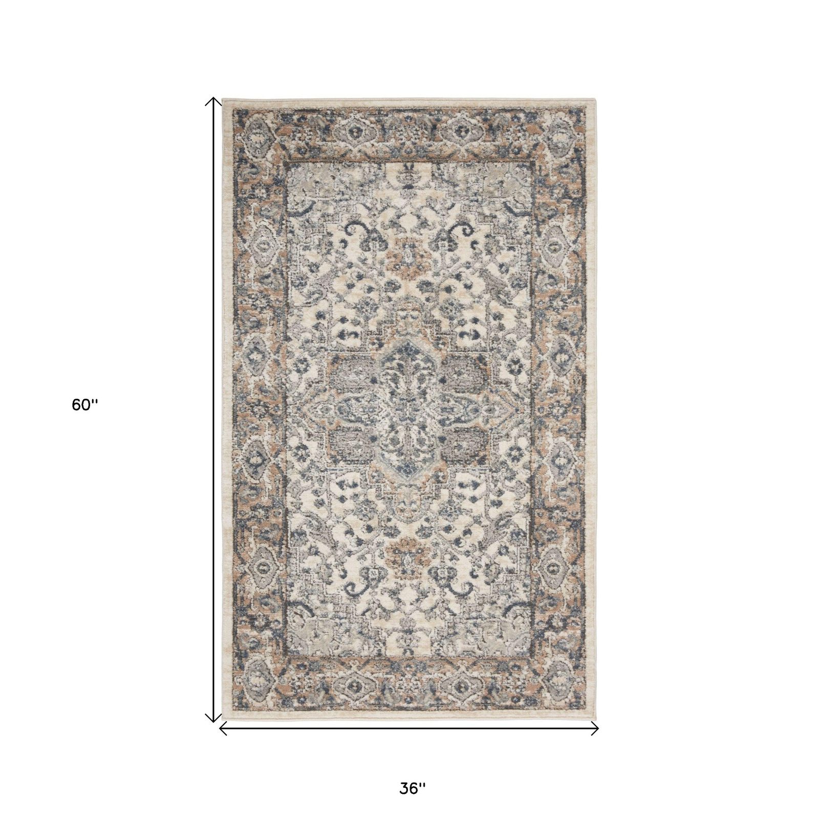 3′ X 5′ Ivory And Grey Oriental Area Rug