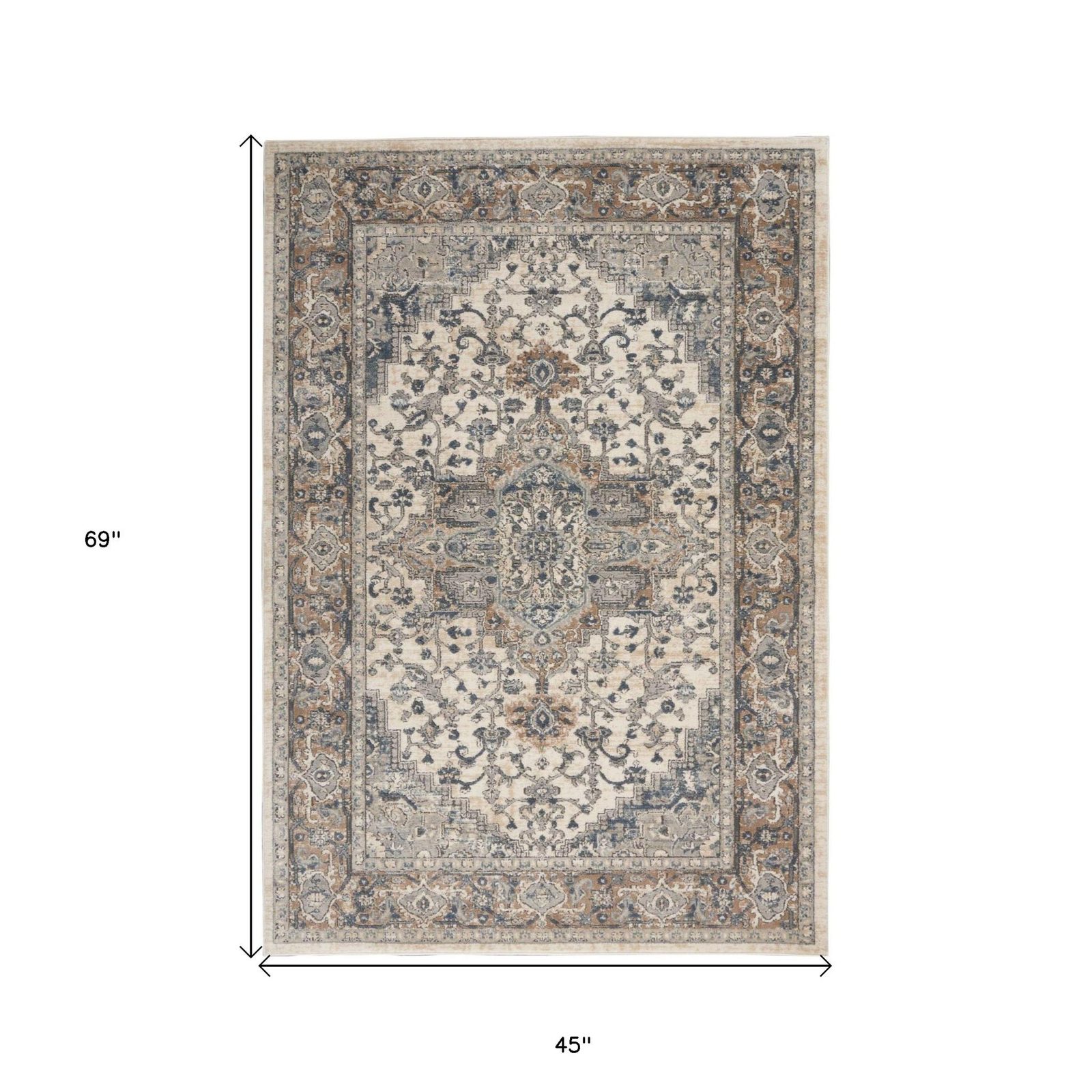 4′ X 6′ Ivory And Grey Oriental Area Rug