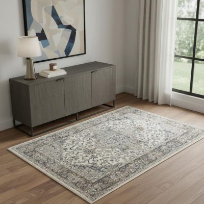 4′ X 6′ Ivory And Grey Oriental Area Rug