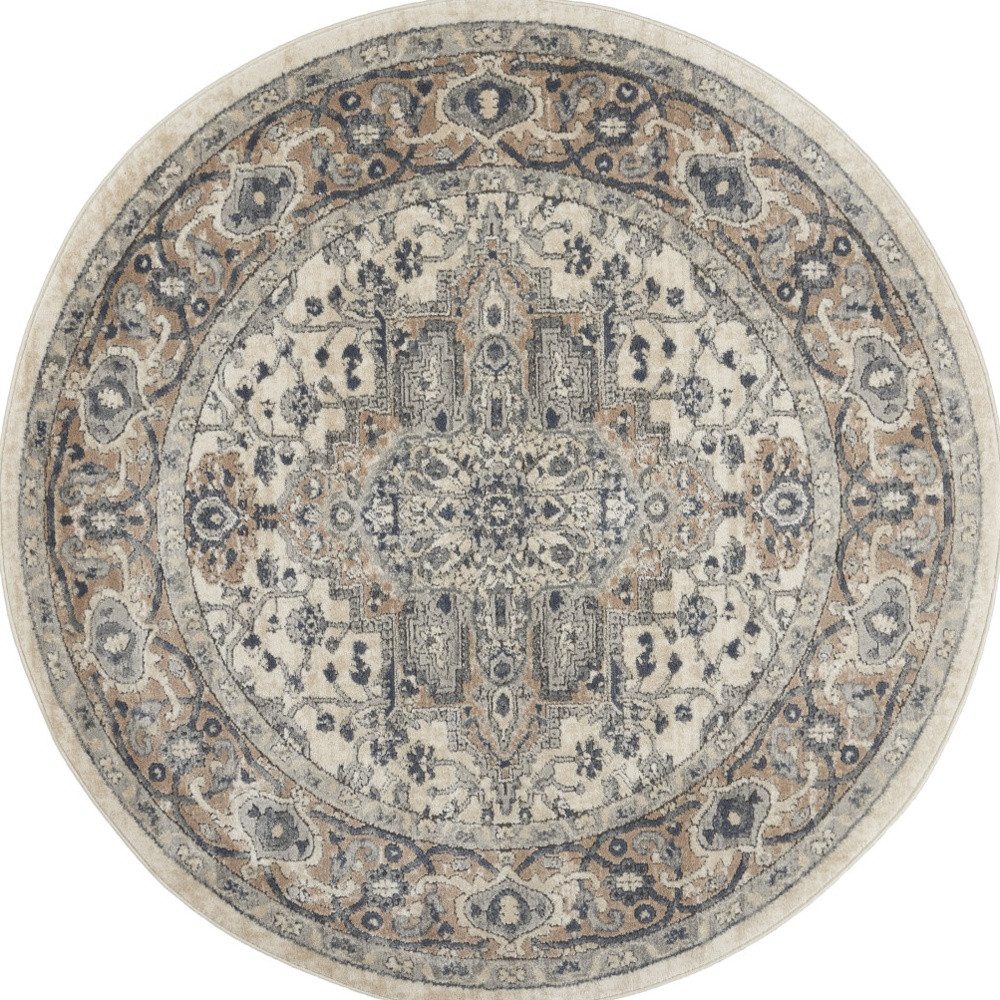 4′ Ivory And Gray Oriental Distressed Round Rug