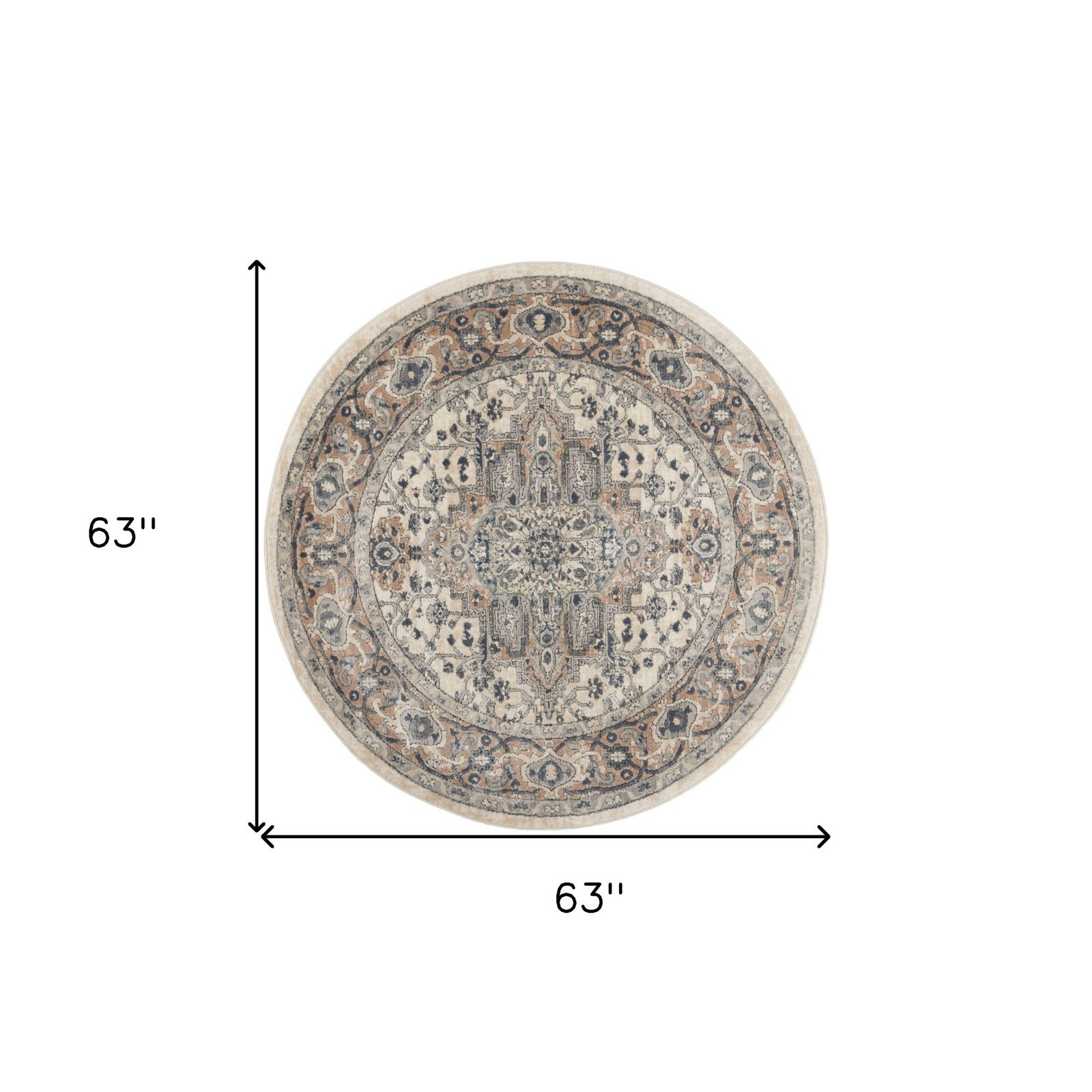 5′ X 5′ Ivory and Grey Oriental Round Rug