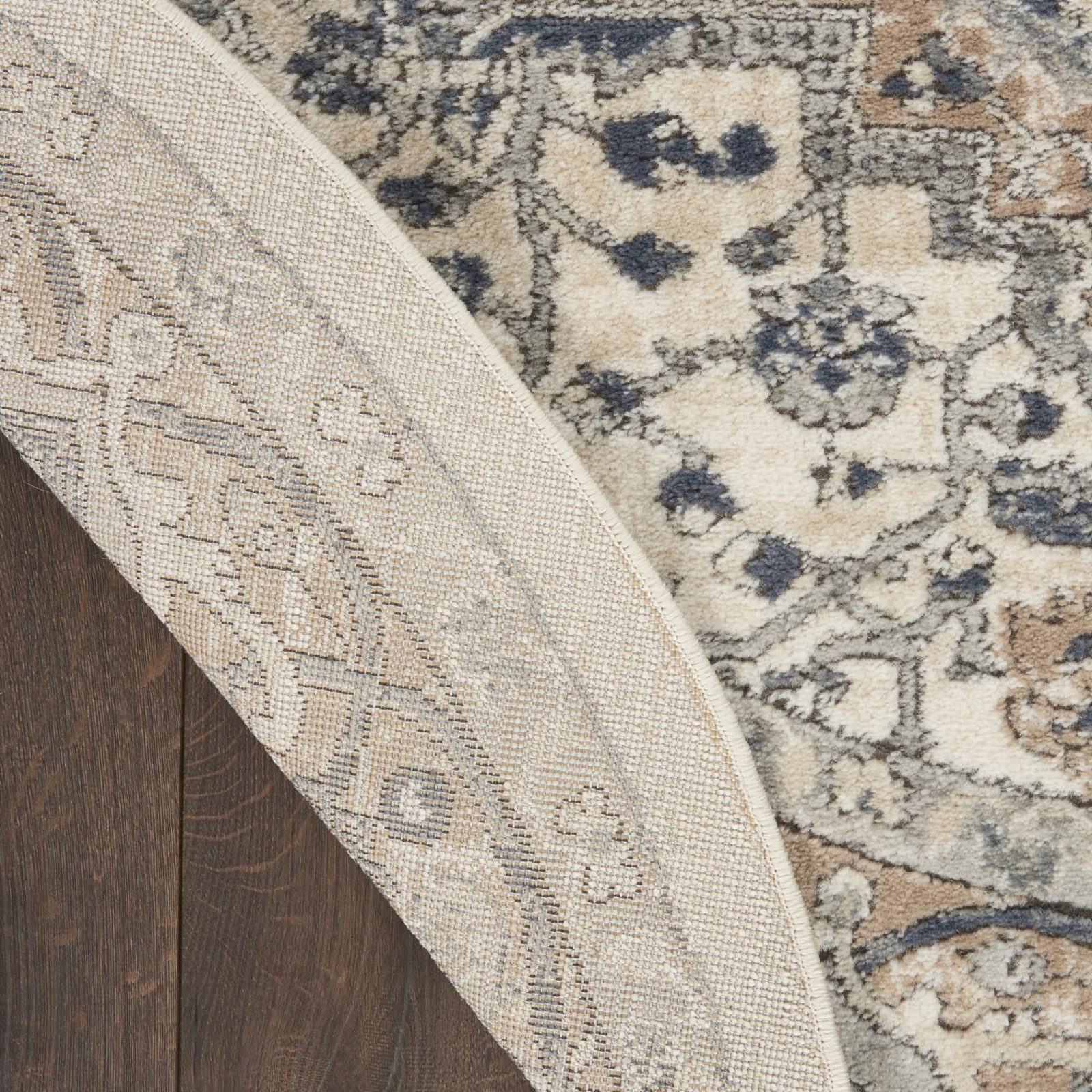 8′ Ivory and Grey Oriental Round Rug