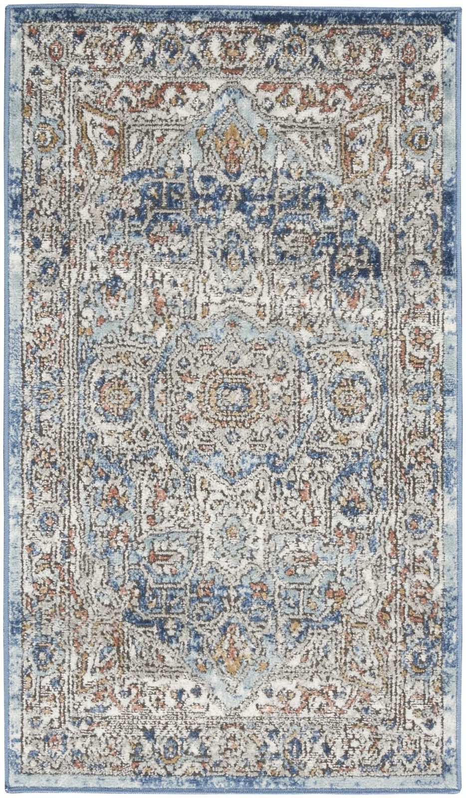 2′ X 4′ Ivory And Blue Oriental Area Rug
