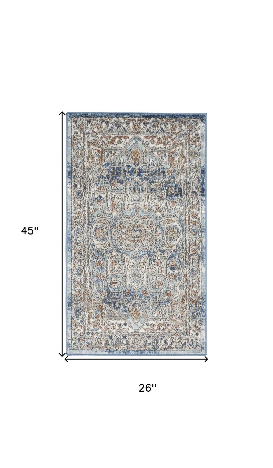 2′ X 4′ Ivory And Blue Oriental Area Rug
