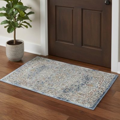 2′ X 4′ Ivory And Blue Oriental Area Rug