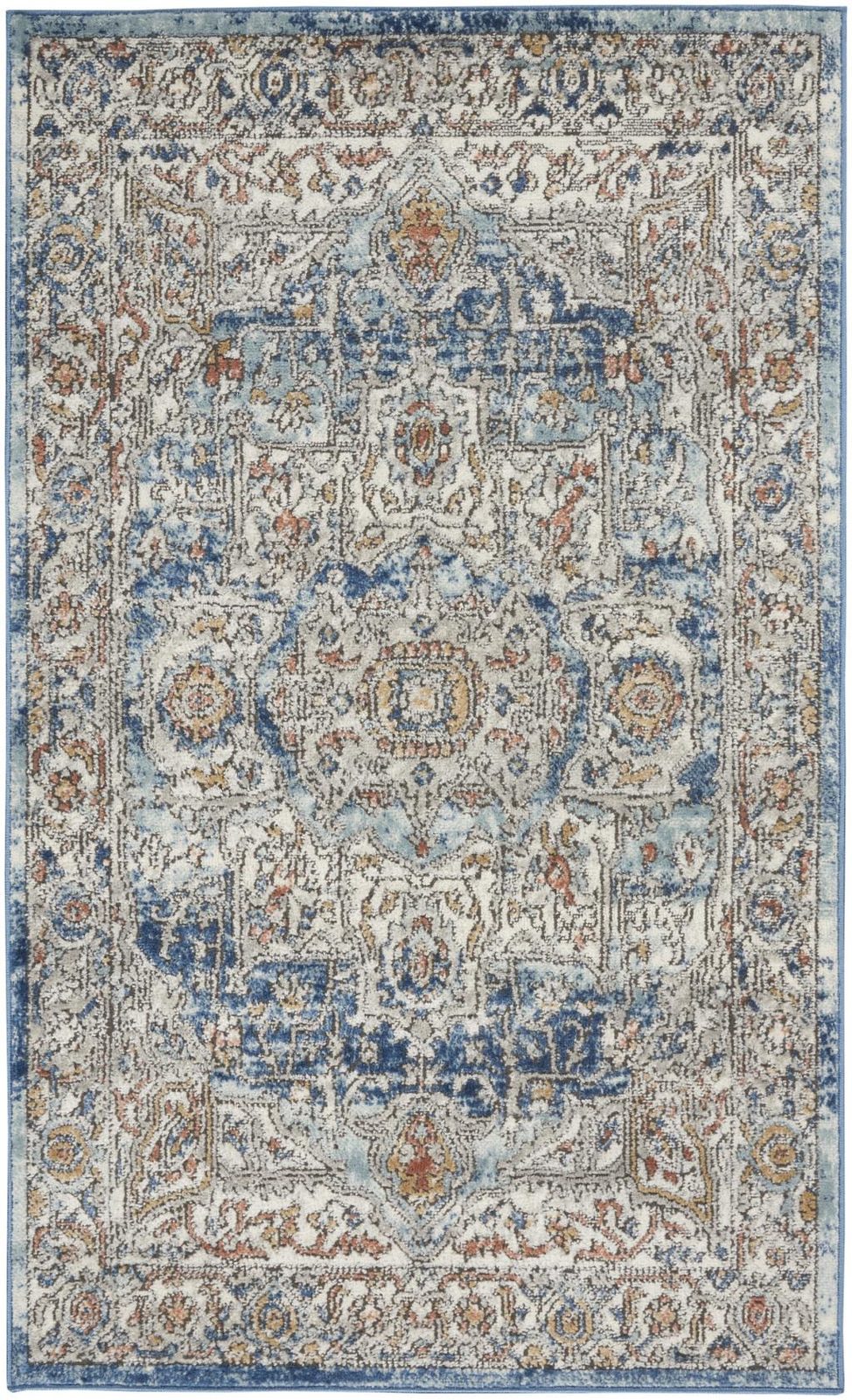 3′ X 5′ Ivory And Blue Oriental Area Rug