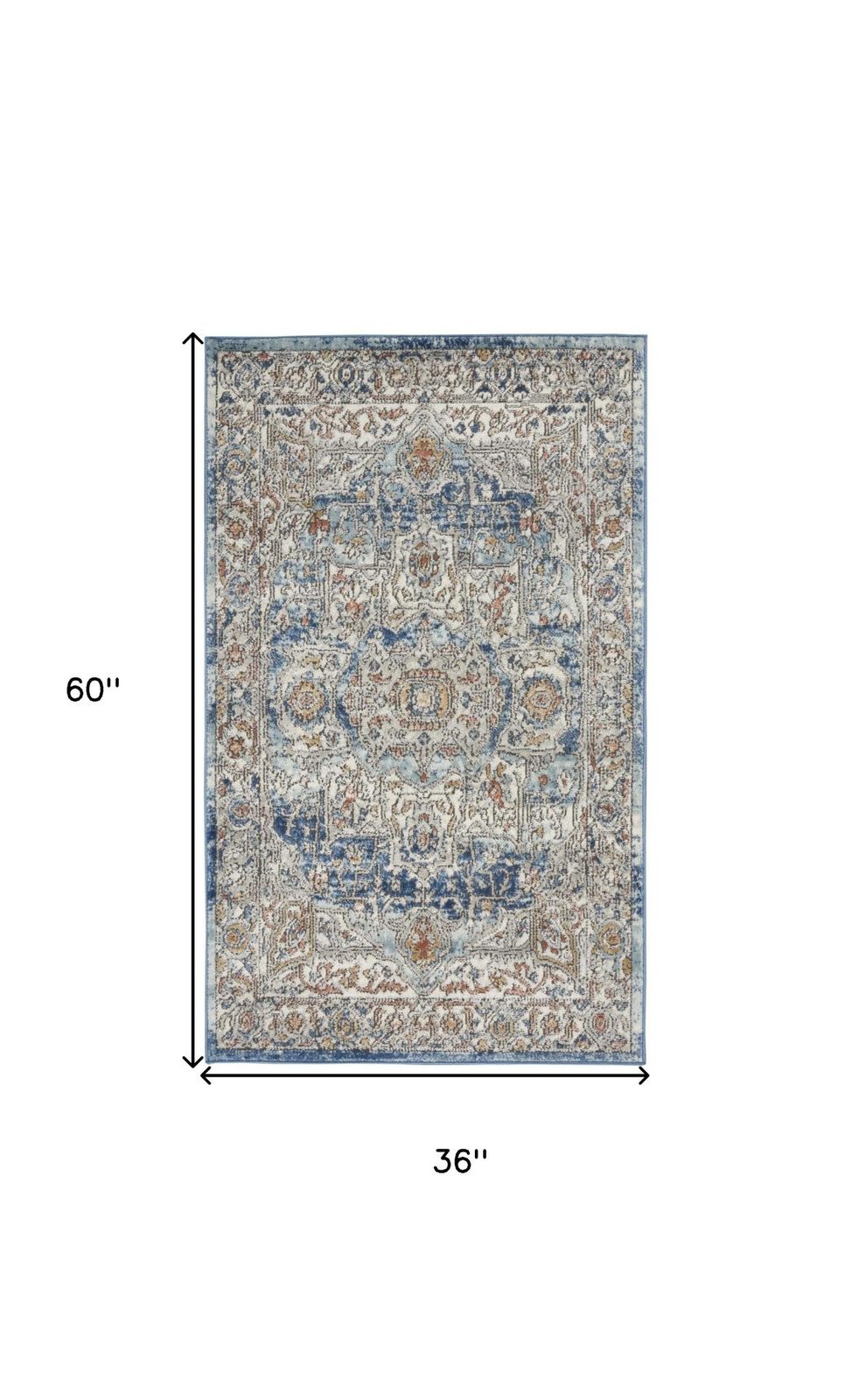 3′ X 5′ Ivory And Blue Oriental Area Rug