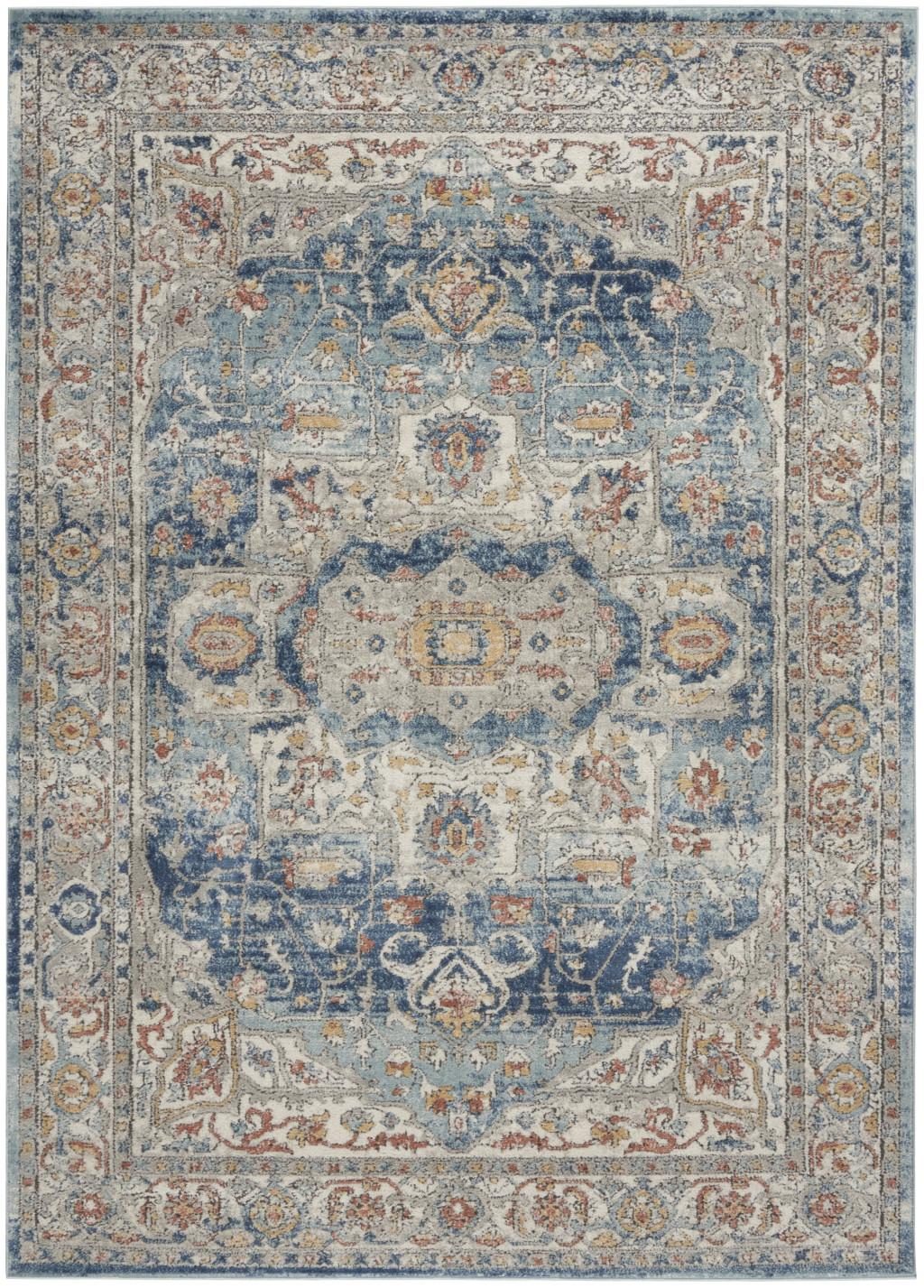 5′ X 7′ Ivory And Blue Oriental Area Rug