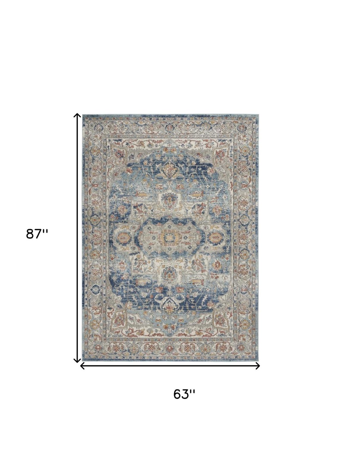5′ X 7′ Ivory And Blue Oriental Area Rug