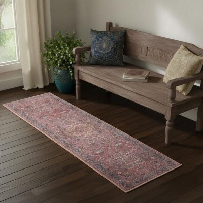 2′ X 6′ Brick Oriental Distressed Washable Runner Rug