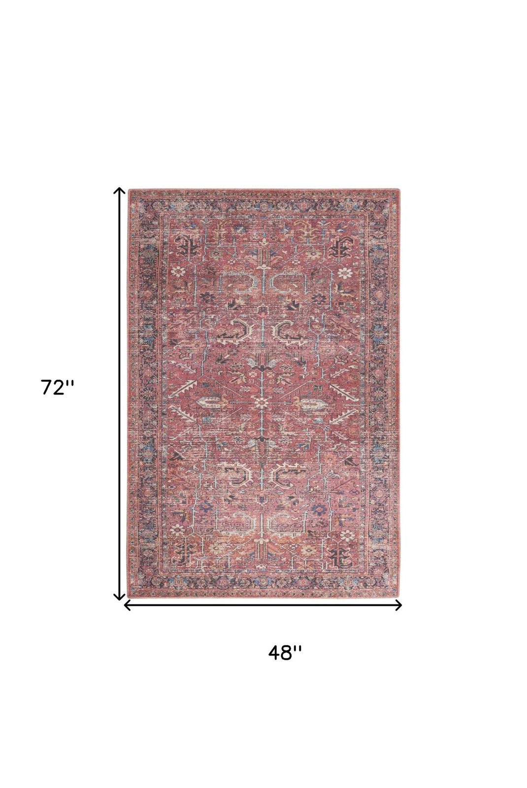 4′ X 6′ Brick Oriental Distressed Washable Area Rug