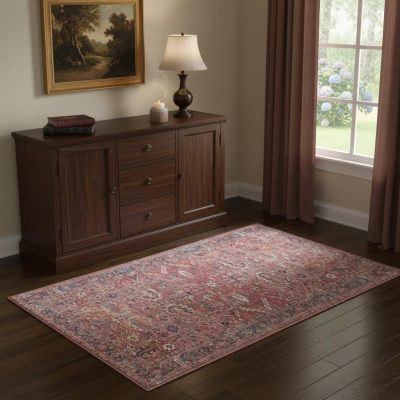 4′ X 6′ Brick Oriental Distressed Washable Area Rug
