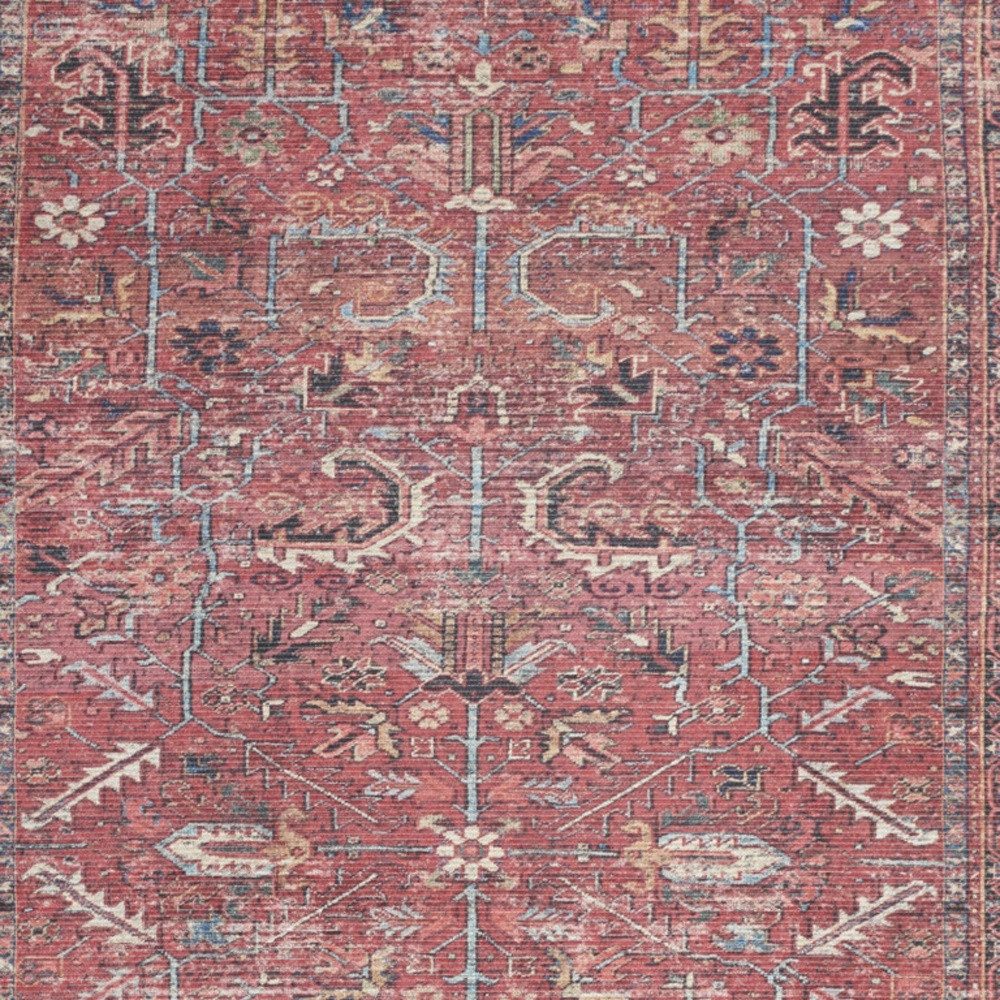 5′ X 7′ Pink And Blue Oriental Distressed Area Rug