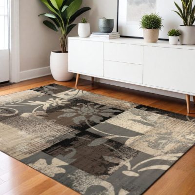 4′ X 6′ Beige Brown Gray Floral Distressed Area Rug