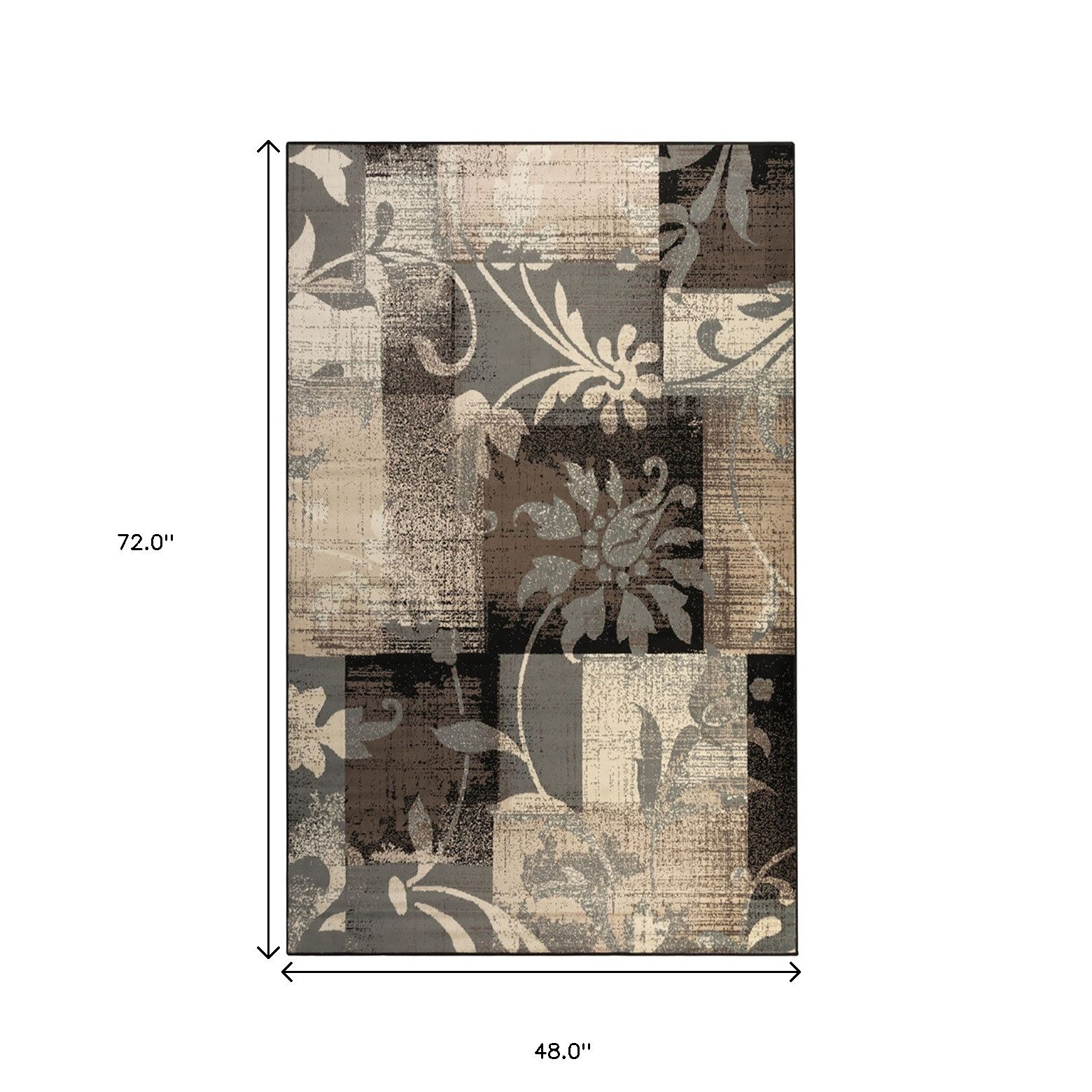 4′ X 6′ Beige Brown Gray Floral Distressed Area Rug