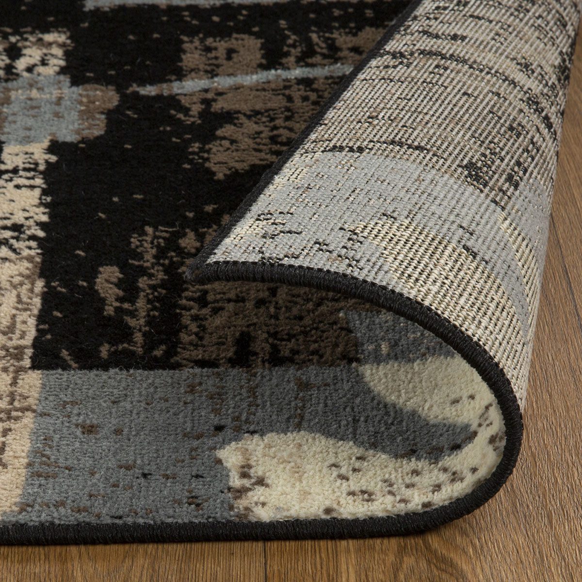 5′ Beige Brown and Gray Floral Distressed Square Rug