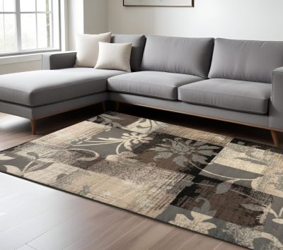 6′ X 9′ Beige Brown Gray Floral Distressed Area Rug