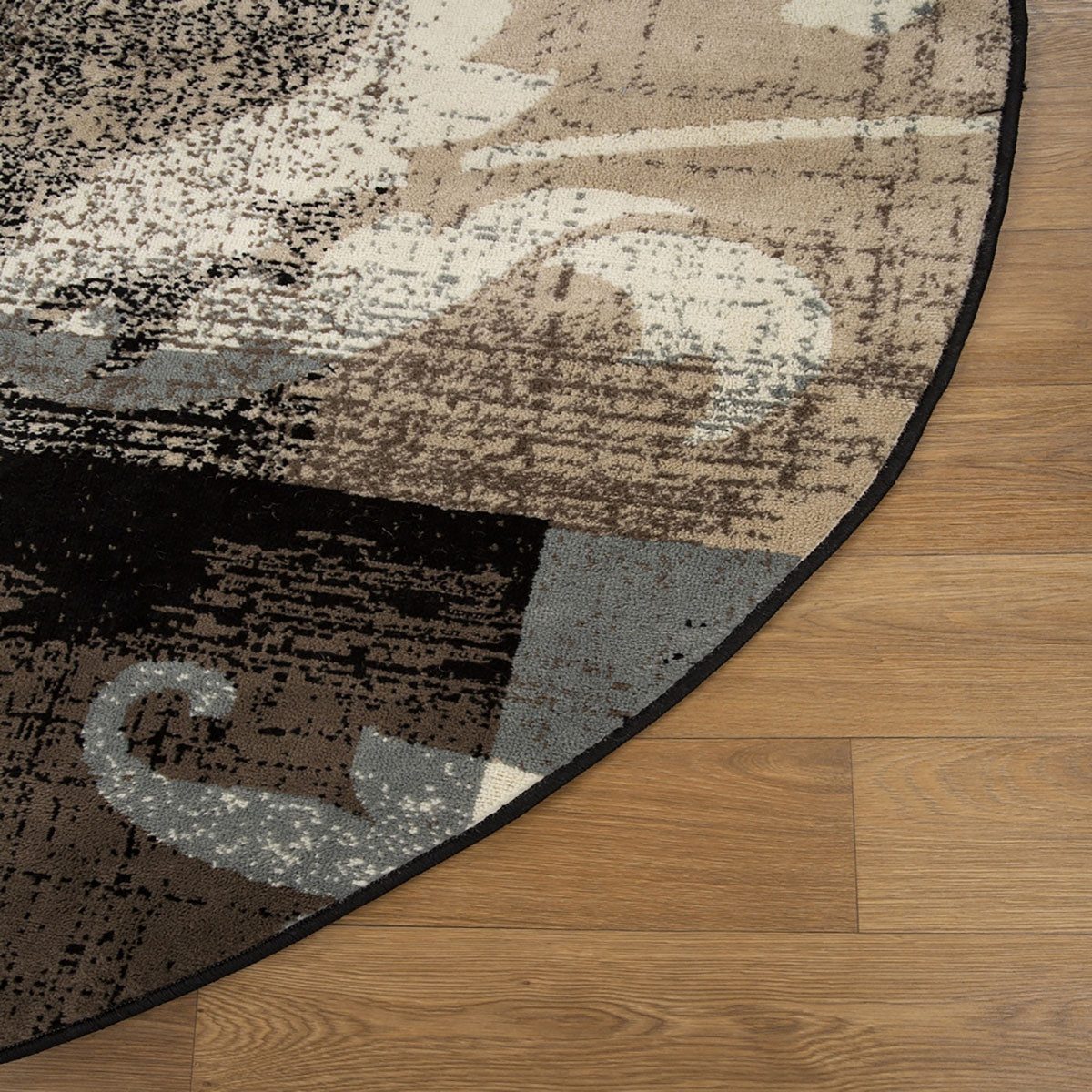 8′ Beige Brown and Gray Floral Distressed Round Rug