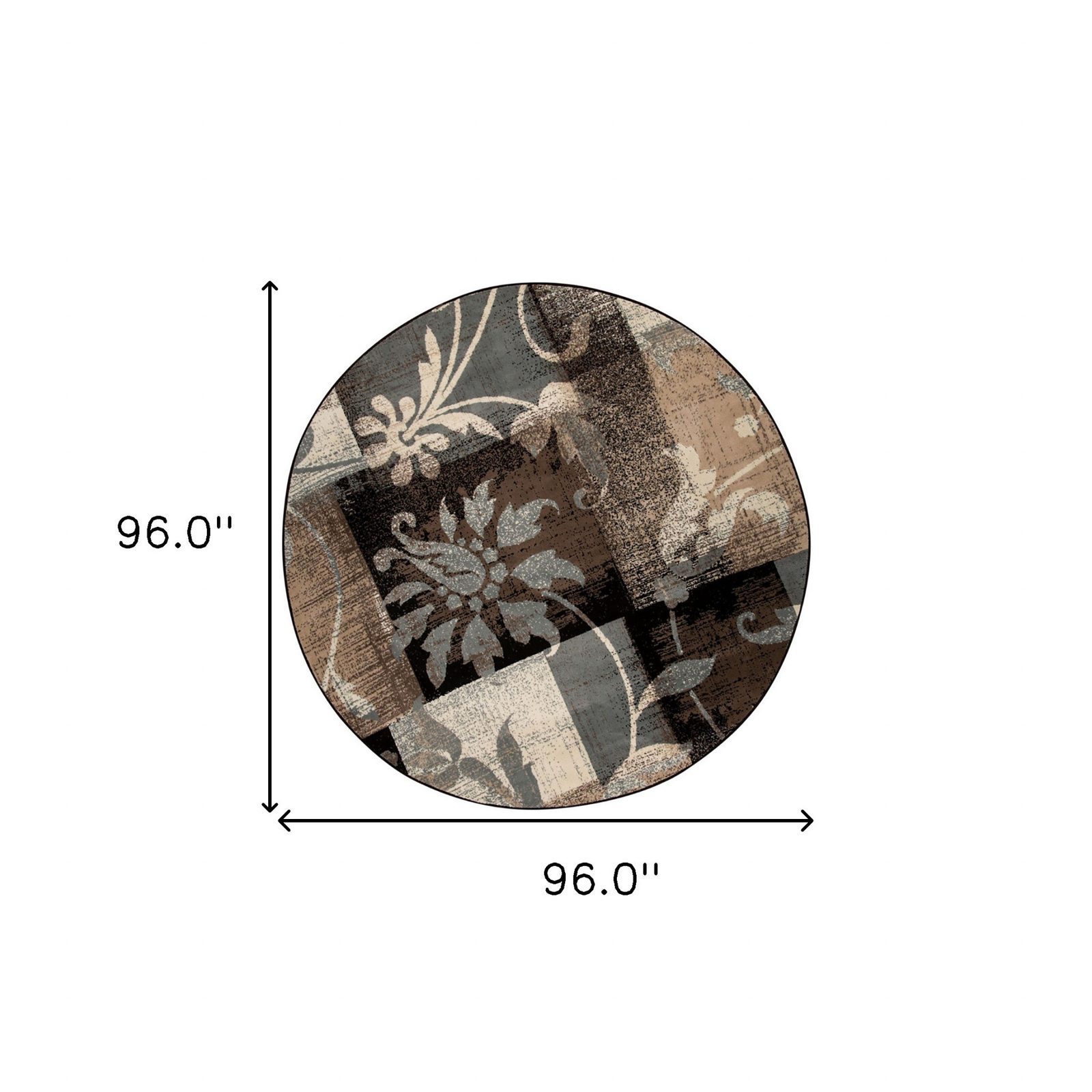 8′ Beige Brown and Gray Floral Distressed Round Rug